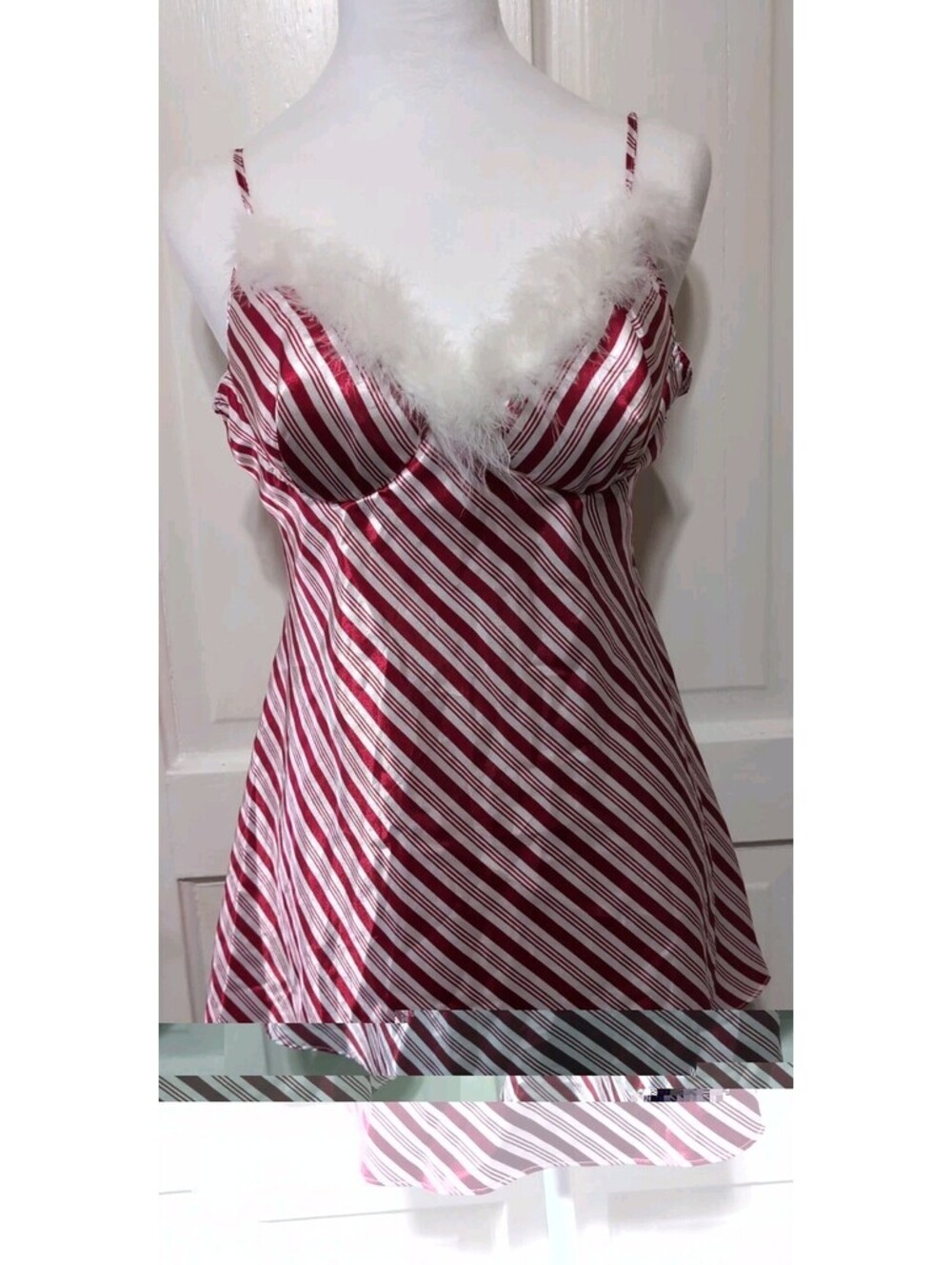 Cinema Etoile Red & White Candy Stripe Mini Slip Dress Party Womans L(1463)C